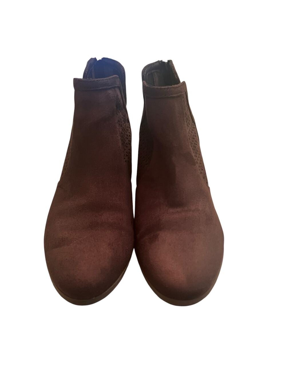 A.N.A. Woman's 8M Brown Lakewood Laser-Cut Perforated Faux Suede Block Heel Boot